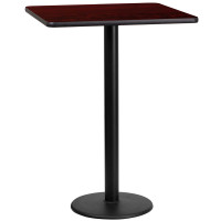 Flash Furniture XU-MAHTB-2424-TR18B-GG 24" Square Mahogany Laminate Table Top with 18" Round Bar Height Table Base